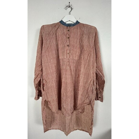 Tancredi & Morgen Women's Long Sleeve Popover Tunic Top Striped Red Hi-Lo Hem - Picture 1 of 8